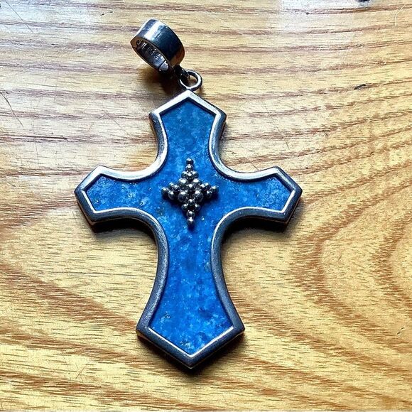 Whitney Kelly Sterling Silver & Lapis signed cross. Vintage - Picture 4 of 10